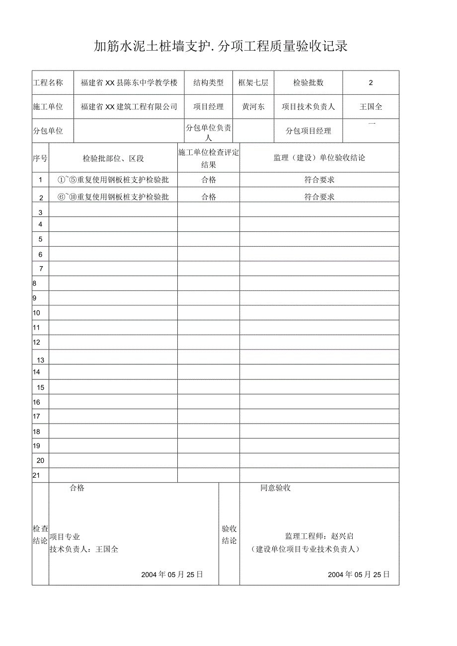 加筋水泥土桩墙支护分项工程质量验收记录.docx_第1页