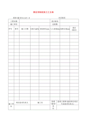 建筑工程静压预制桩施工汇总表(示范文本).docx