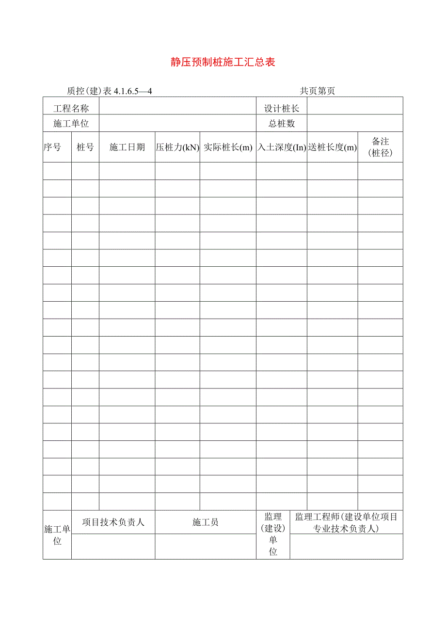 建筑工程静压预制桩施工汇总表(示范文本).docx_第1页