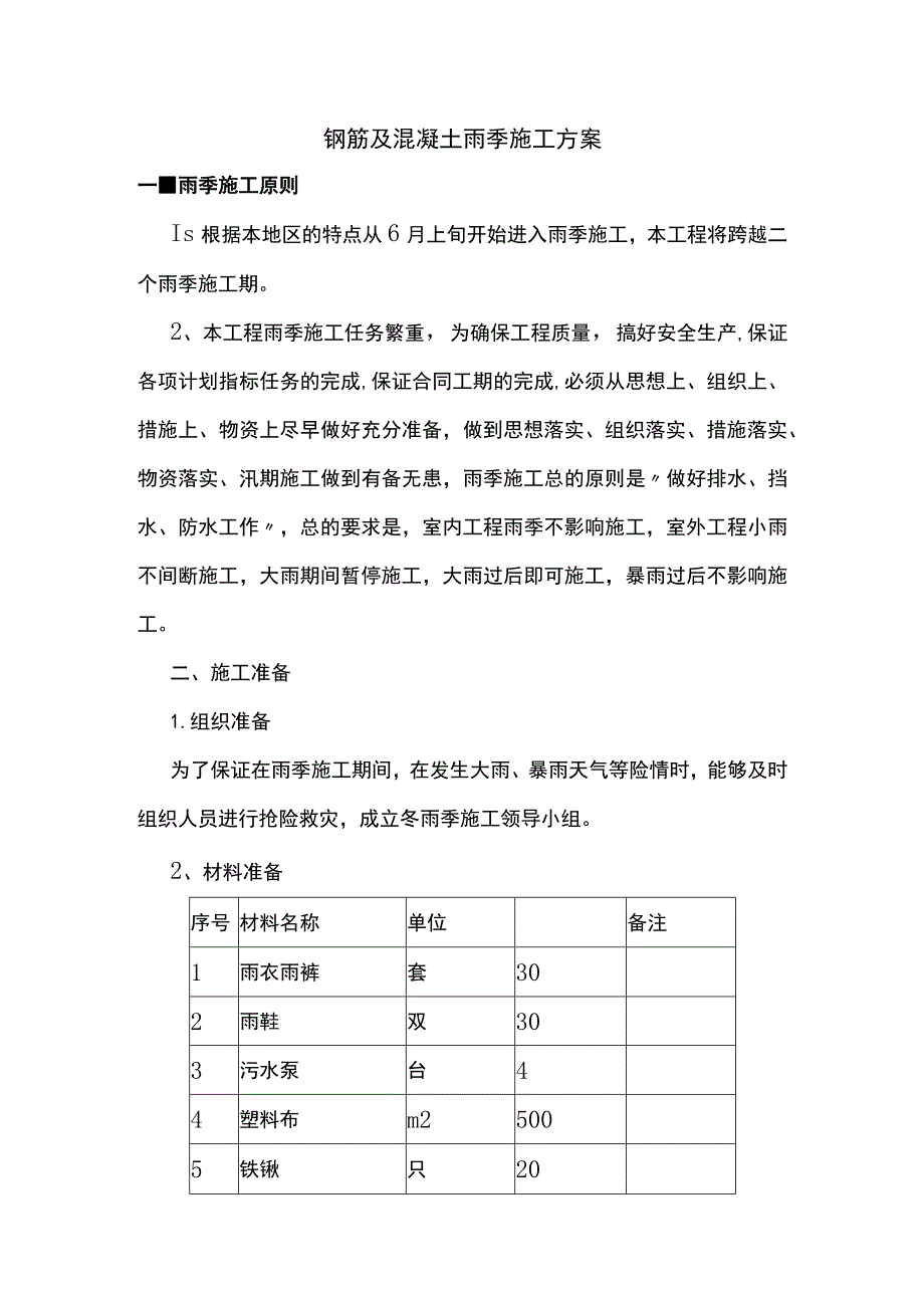 钢筋及混凝土雨季施工方案.docx_第1页