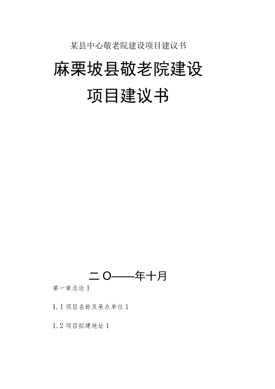 某县中心敬老院建设项目建议书.docx_第1页