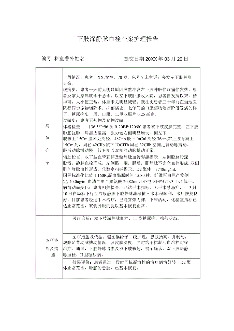 下肢深静脉血栓个案护理报告.docx_第1页