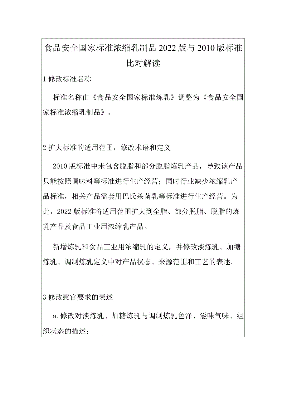 食品安全国家标准 浓缩乳制品2022版与2010版标准比对解读.docx_第1页