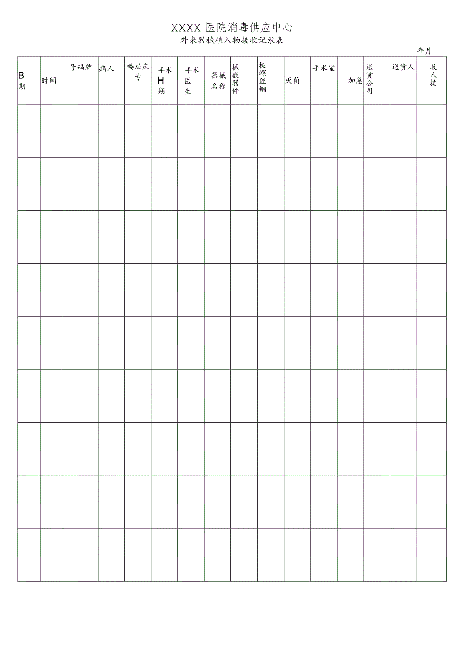 医院消毒供应中心外来器械植入物接收记录表.docx_第1页