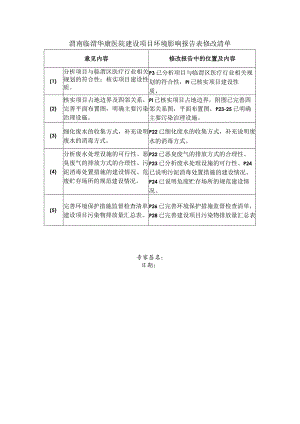 渭南临渭华康医院建设项目环境影响报告表修改清单.docx