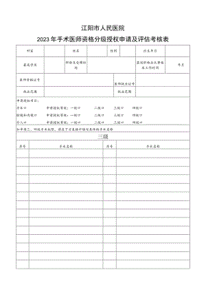 （最新）2023年手术医师资格分级授权申请及评估考核表.docx