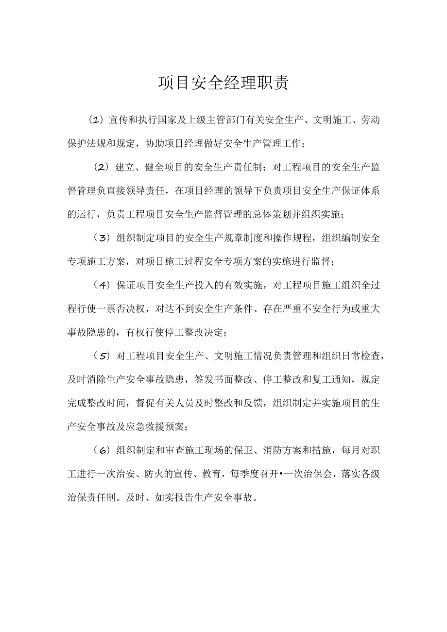 项目安全经理职责模板范本.docx_第1页