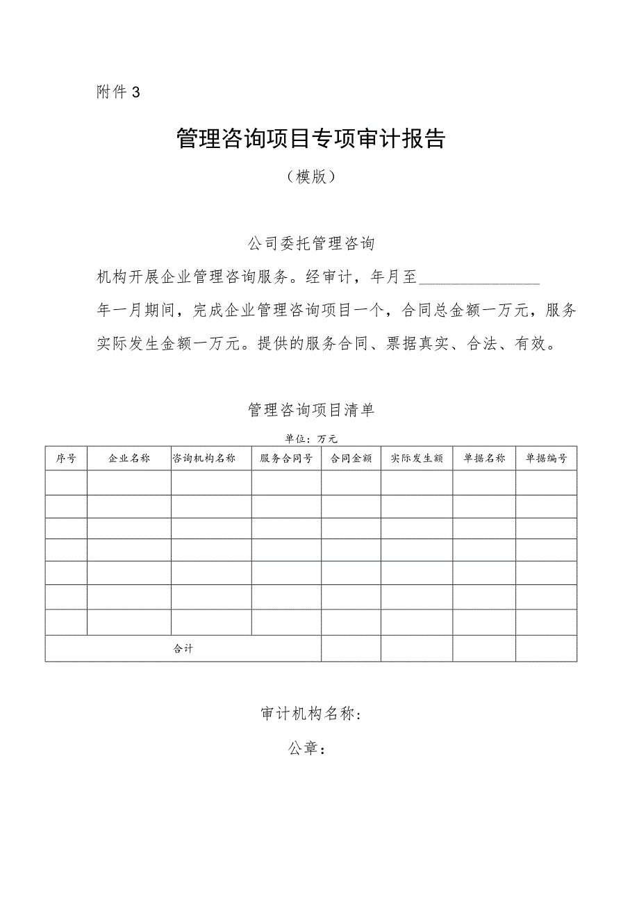 管理咨询项目专项审计报告（模版）.docx_第1页