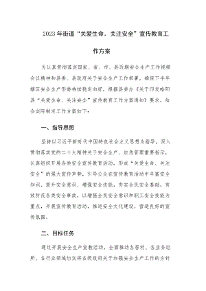 2023年街道“关爱生命关注安全”宣传教育工作方案范文.docx