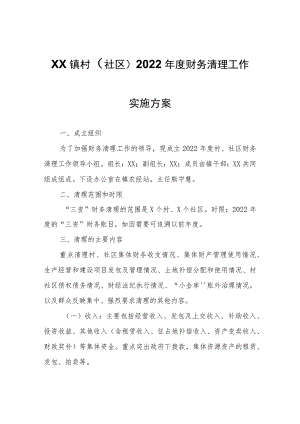 XX镇村（社区）2022年度财务清理工作实施方案.docx