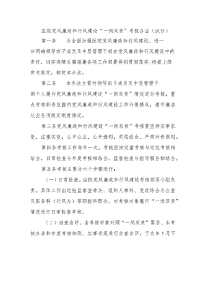 医院党风廉政和行风建设“一岗双责”考核办法（试行）.docx