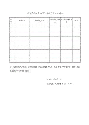 投标产品近年业绩汇总表及有效证明等47(2023年).docx