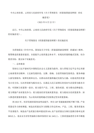 中共云南省委、云南省人民政府印发《关于贯彻落实＜质量强国建设纲要＞的实施意见》.docx