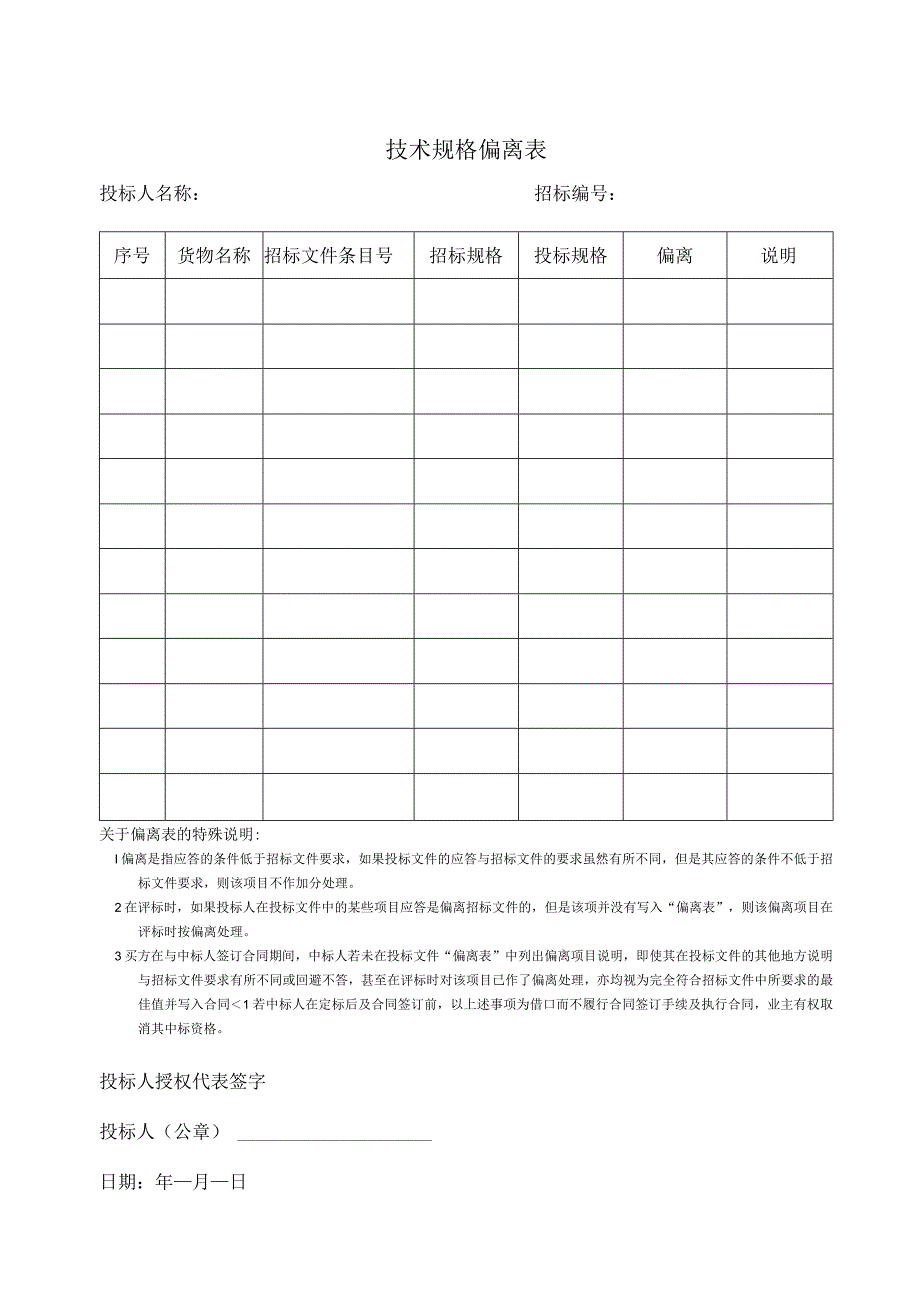 技术规格偏离表49（2023年）.docx_第1页