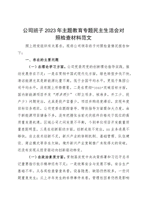 【班子对照检查】公司班子2023年主题教育专题民主生活会对照检查材料（企业检视剖析发言提纲）.docx