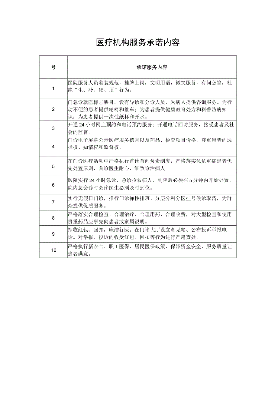 医疗机构服务承诺内容.docx_第1页