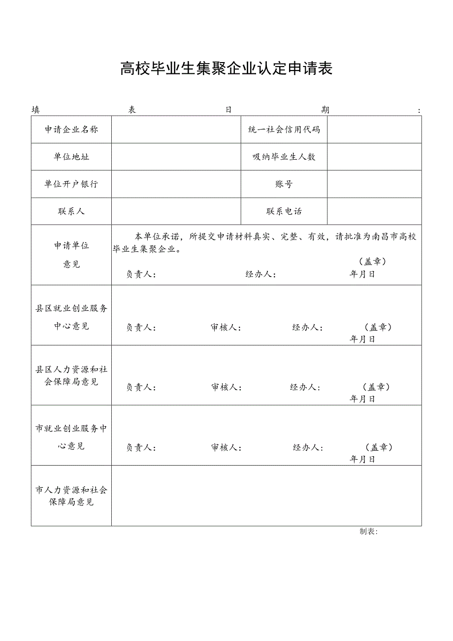 高校毕业生集聚企业认定申请表.docx_第1页