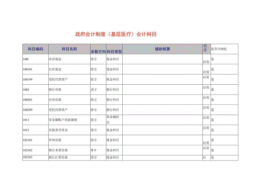 政府会计制度（基层医疗）会计科目.docx_第1页