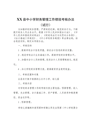 XX县中小学财务管理工作绩效考核办法（试行）.docx