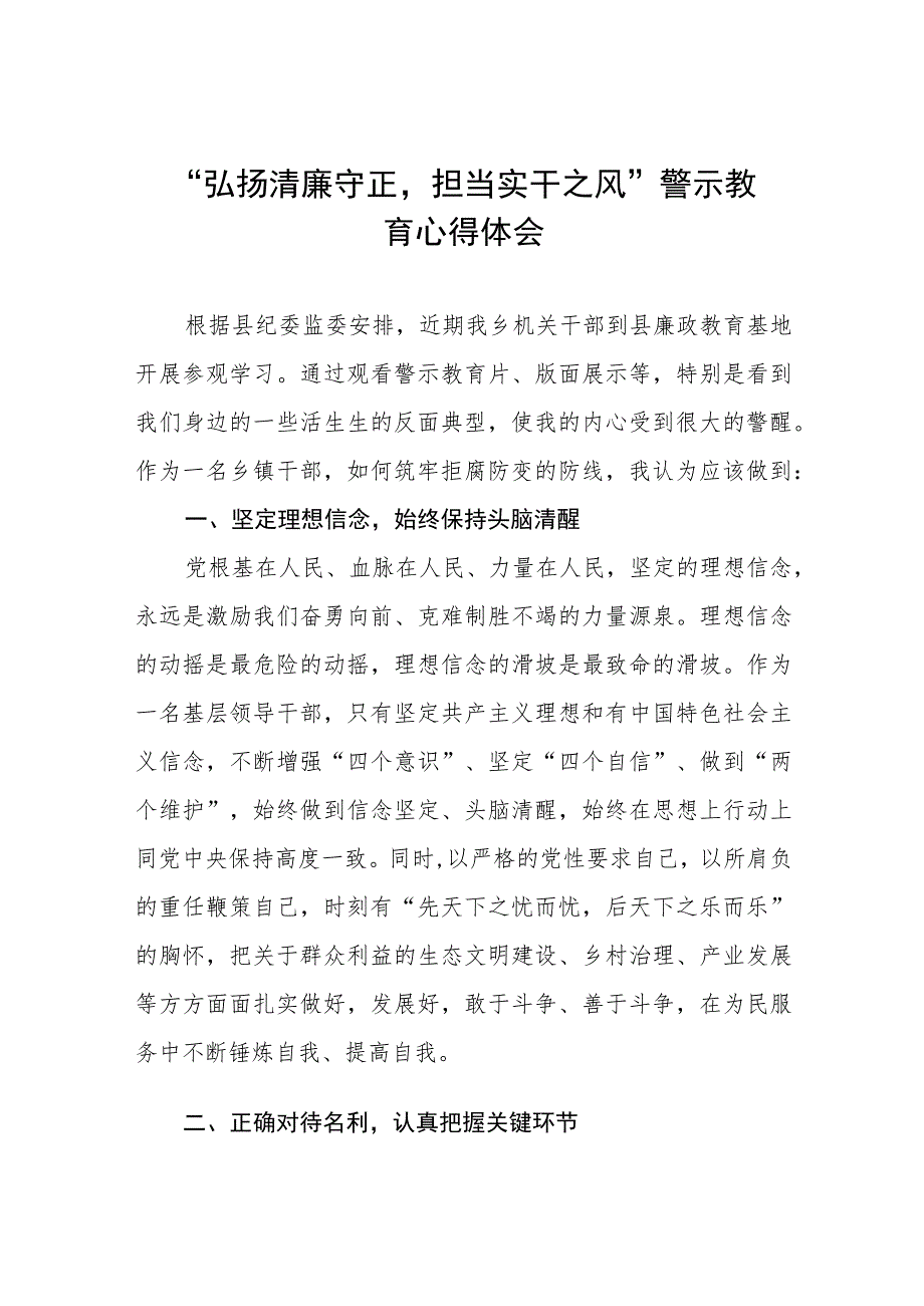 弘扬清廉守正担当实干之风警示教育心得体会(五篇).docx_第1页