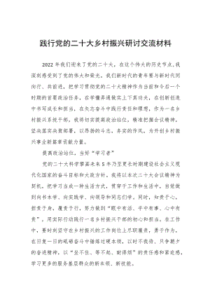 乡村振兴践行党的二十大精神研讨交流发言(五篇).docx