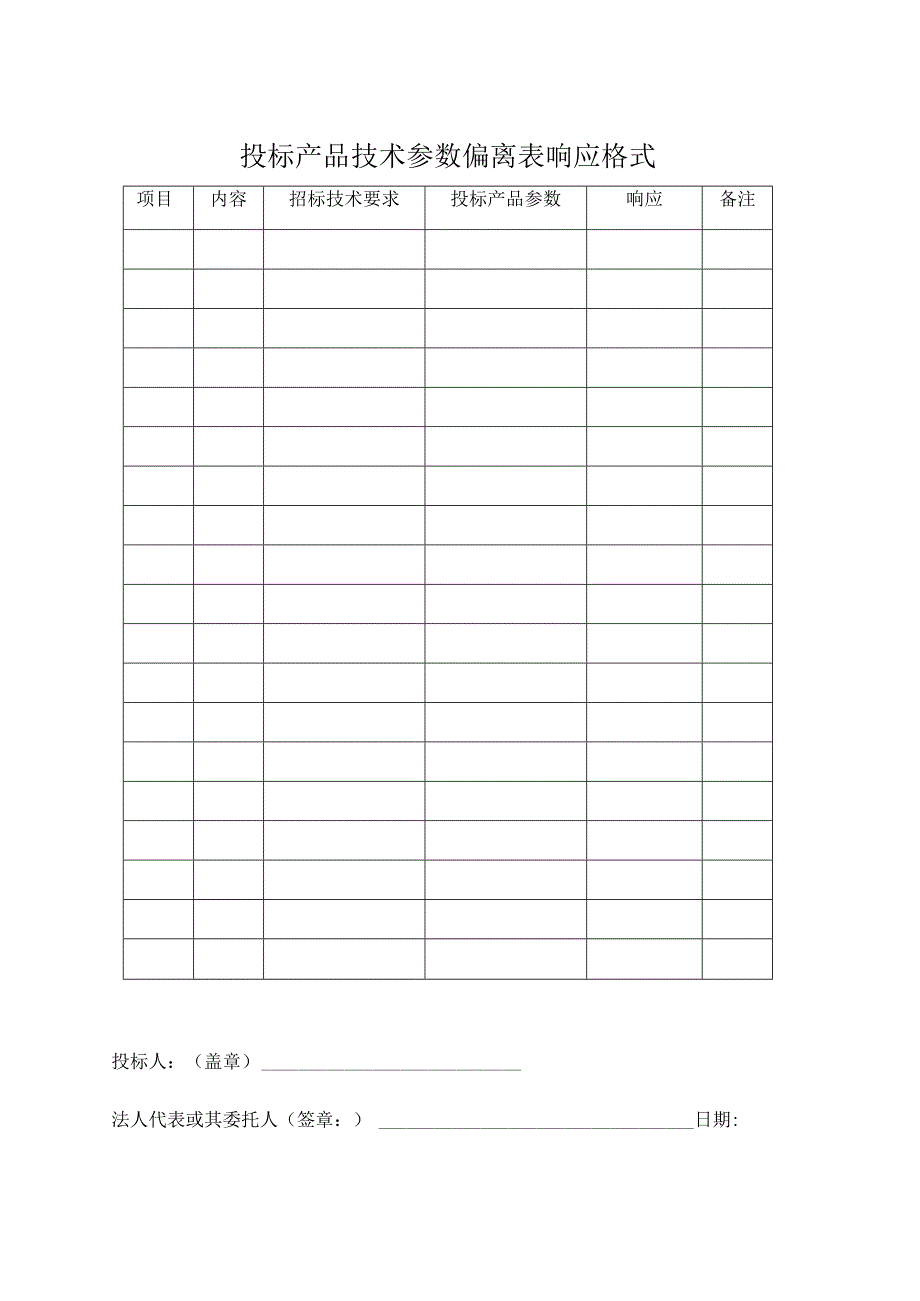 投标产品技术参数偏离表响应格式47(2023年).docx_第1页