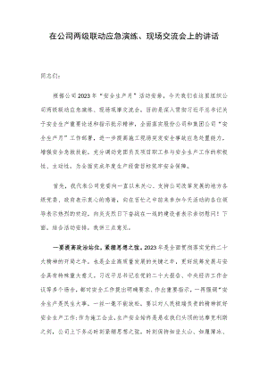 在公司两级联动应急演练、现场交流会上的讲话.docx