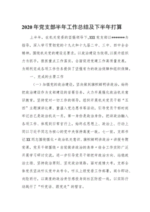 2020年党支部半年工作总结及下半年打算.docx