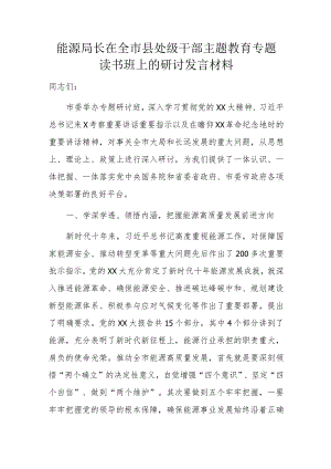 能源局长在全市县处级干部主题教育专题读书班上的研讨发言材料.docx