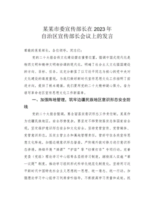 某某市委宣传部长在2023年自治区宣传部长会议上的发言.docx