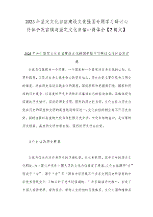 2023年坚定文化自信建设文化强国专题学习研讨心得体会发言稿与坚定文化自信心得体会【2篇文】.docx