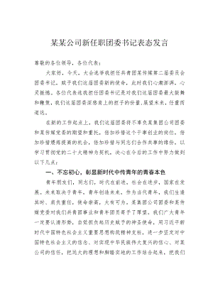 某某公司新任职团委书记表态发言.docx