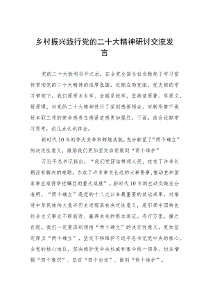 乡村振兴践行党的二十大精神研讨交流发言八篇.docx