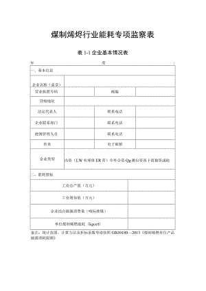 煤制烯烃行业能耗专项监察表.docx