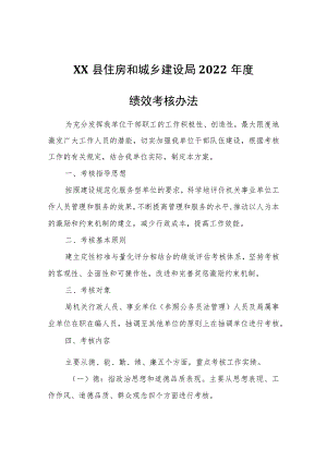 XX县住房和城乡建设局2022年度绩效考核办法.docx