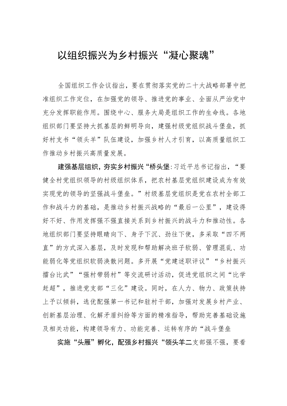 以组织振兴为乡村振兴“凝心聚魂”.docx_第1页