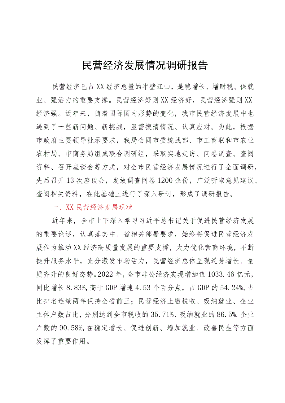 民营经济发展情况调研报告.docx_第1页