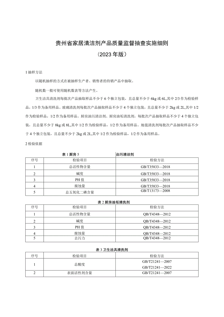 贵州省家居清洁剂产品质量监督抽查实施细则（2023年版）.docx_第1页