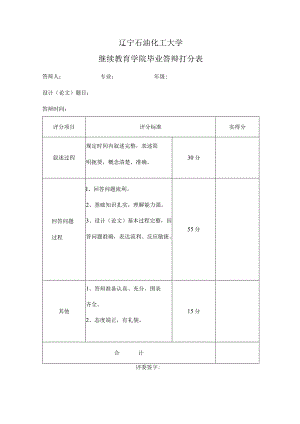 辽宁石油化工大学继续教育学院毕业答辩打分表.docx