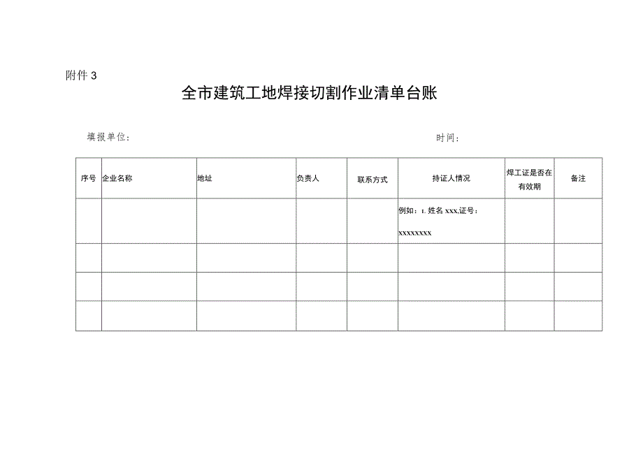 建筑工地焊接切割作业清单台账.docx_第1页