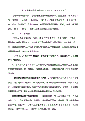 2023年上半年党支部党建工作经验总结发言材料.docx