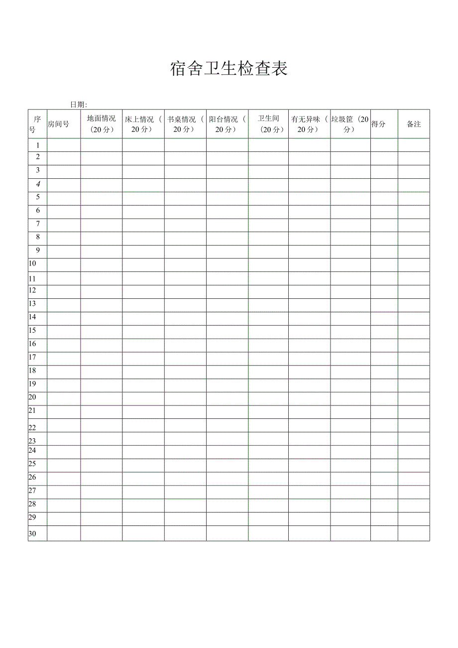 学校宿舍卫生检查表模板.docx_第1页