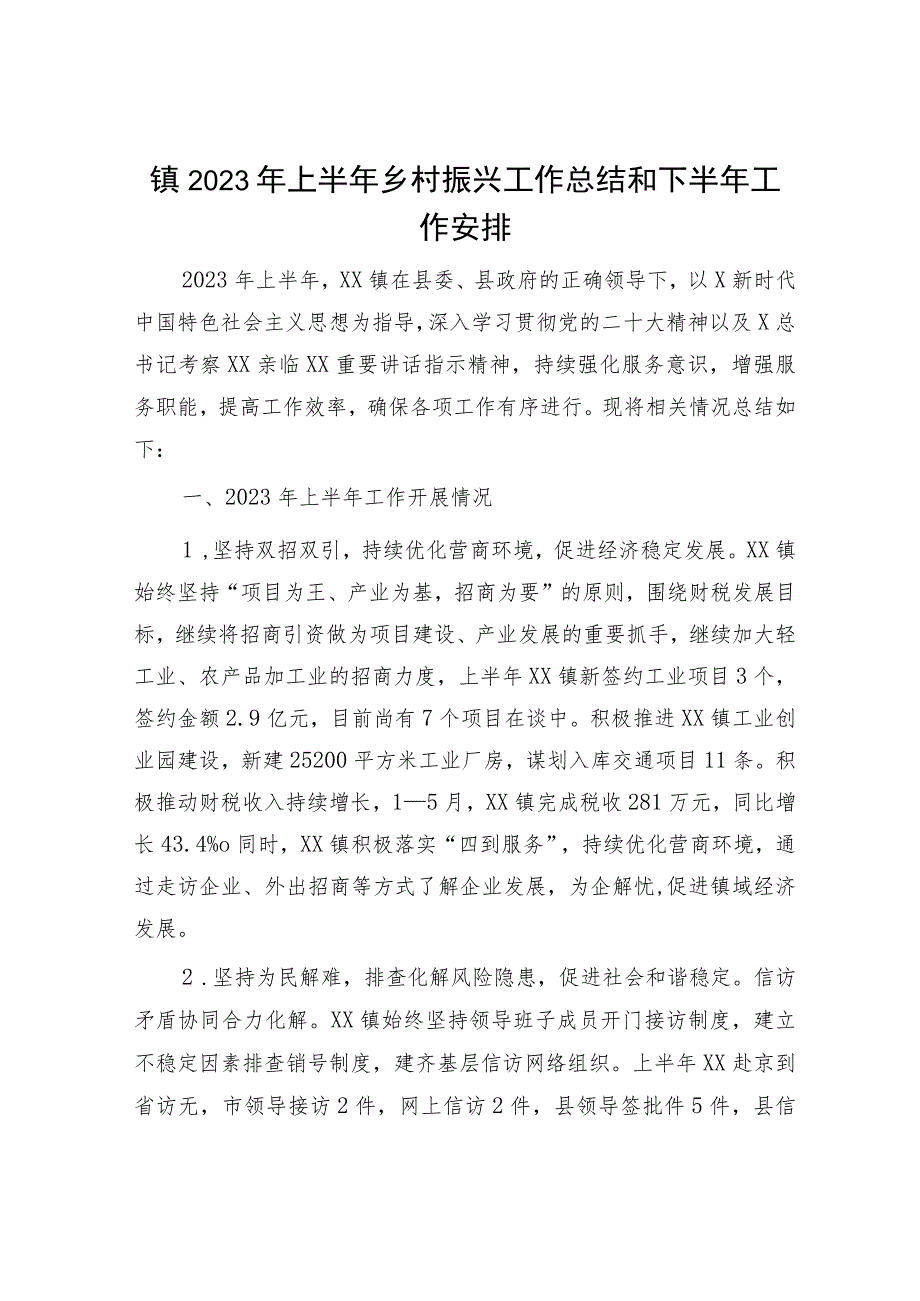 乡镇2023年上半年乡村振兴工作总结.docx_第1页