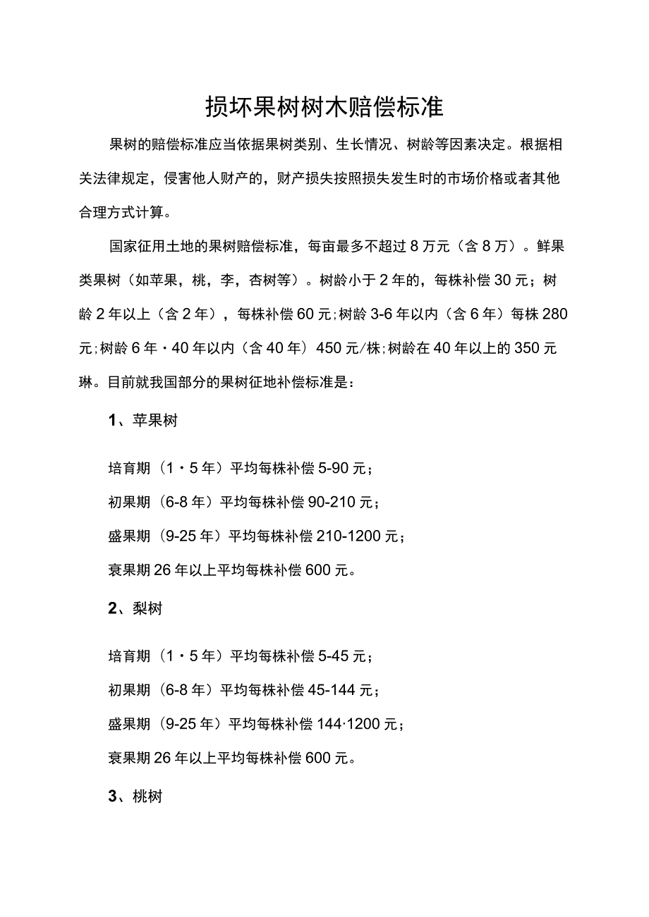 损坏果树树木赔偿标准.docx_第1页