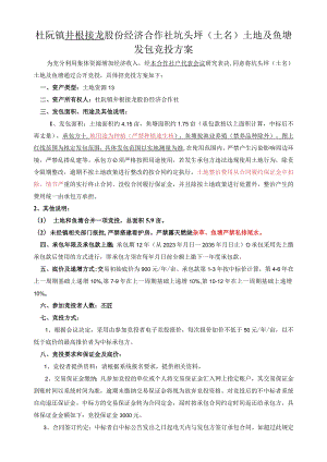 杜阮镇井根接龙股份经济合作社坑头坪土名土地及鱼塘发包竞投方案.docx