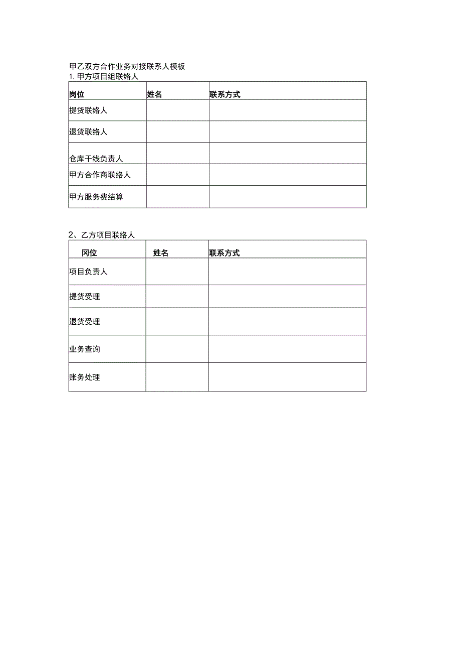 甲乙双方合作业务对接联系人模板.docx_第1页
