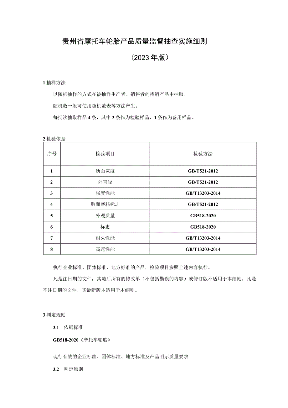 贵州省摩托车轮胎产品质量监督抽查实施细则（2023年版）.docx_第1页