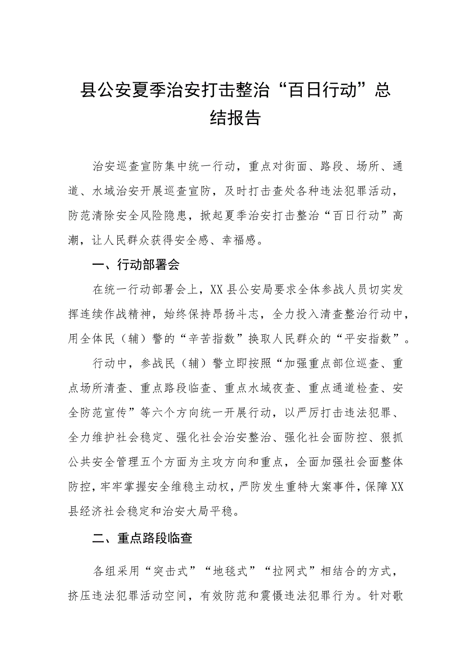 2023年夏季治安打击整治“百日行动”总结汇报七篇.docx_第1页