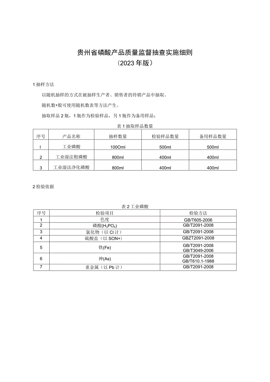 贵州省磷酸产品质量监督抽查实施细则（2023年版）.docx_第1页