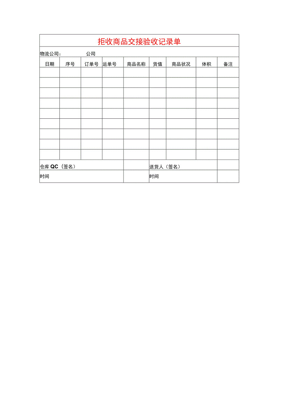 拒收商品交接验收记录台账模板.docx_第1页